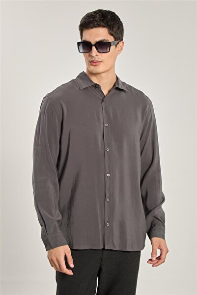 BARRELS AND OIL Men's long sleeve Oversized modal shirt - anthracite