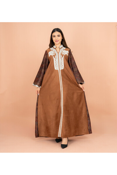 IKKXA Mandarin Colar White Embroidery Work Winter Jalabiya
