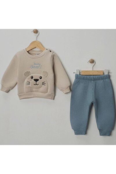 bebegen طقم مكون من قطعتين للأطفال الأولاد باللون الرمادي والأزرق على شكل دب ...