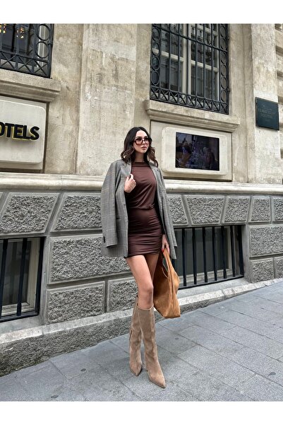 FEWTİNT Suit-Elastic Waist, Lined, Mini Skirt. Long Sleeves. Asymmetric Neckline. Crop Bluse.