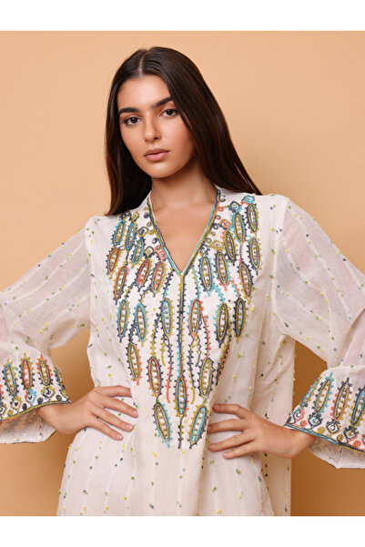 IKKXA Printed Colorful Embroidery Jalabiya