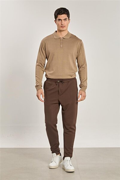 BARRELS AND OIL Men's Regular Fit Tie-Waist Trousers - Bitter Brown