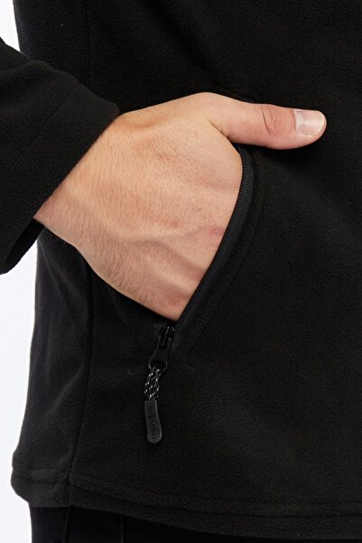 Uniprom Men's Fleece Jacket Full Zipper 3 Pockets Black Hem Patch