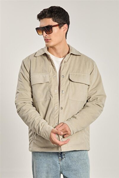 BARRELS AND OIL Men's quilted lined velvet jacket - stone