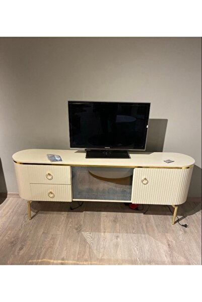 IBERRI MOBILYA MARKET EKRU, ŞÖMİNELİ, ÇEKMECELİ TV SEHPASI