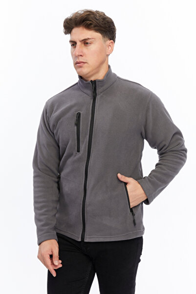 Uniprom Чоловіча полярна куртка на повній блискавці з 3 кишенями, сіра