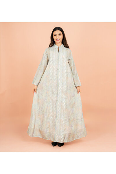 IKKXA جلابية بطبعات أنيقة وقصة مستقيمة من ماندارين كولار