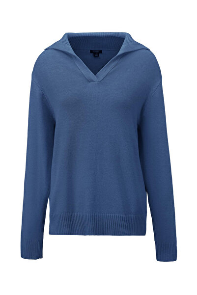 OEM Women's loose blouse, knitted sweater, with "V" collar, BLUE, size XL