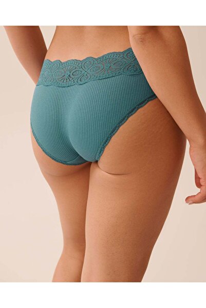 La Vie en Rose Lace Trim Ribbed Bikini Panty