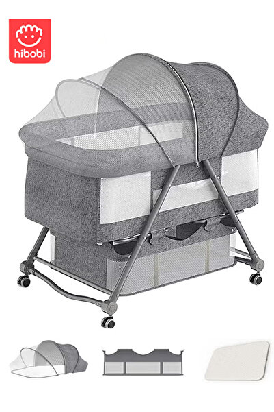 hibobi Movable Folding Baby Cradle Bed Anti-Spitting Up Adjustable Height - Grey