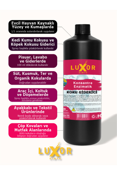 Luxor Kimya 1 LT Enzimatik Koku Giderici kedi, köpek idrar ve çiş kokusu giderici 2 X 500 ML