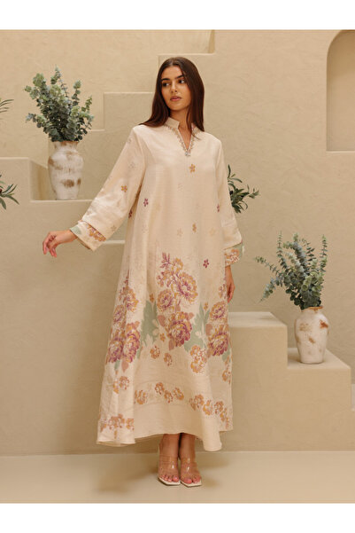 IKKXA Beautiful Design Printed Jalabiya Floral Details