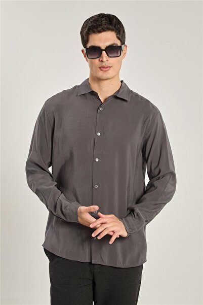 BARRELS AND OIL Men's long sleeve Oversized modal shirt - anthracite