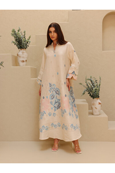 IKKXA Beautiful Design Printed Jalabiya Floral Details