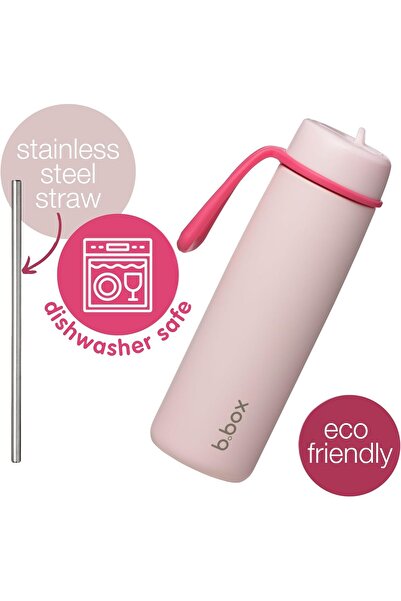 b.box Triple Insulated 23oz Water Bottle with Stainless Steel Straw - Pink Paradise