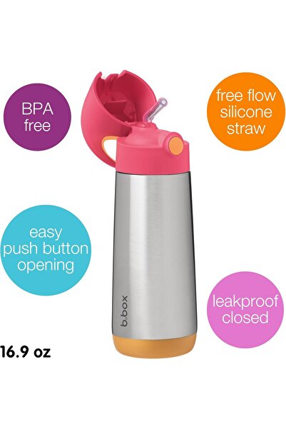 b.box Insulated Water and Drink Bottle for Kids, Insulated Double Wall Stainless Steel, Keeps Drinks