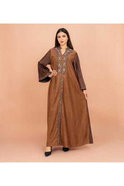 IKKXA Colorful Embroidery Soild Winter Jalabiya