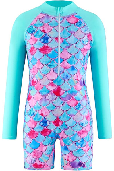 OEM Girls' one-piece swimsuit, long sleeves, UV protection, 120