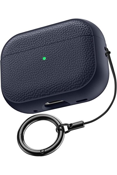 Generic حافظة AirPods Pro 3 2025 من الجلد الصناعي TPU مع سلسلة مفاتيح للحماية من السقوط باللون الأزرق الداكن