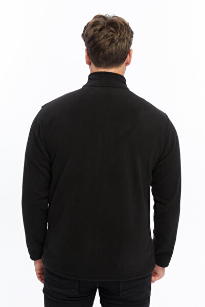 Uniprom Men's Fleece Jacket Full Zipper 3 Pockets Black Hem Patch