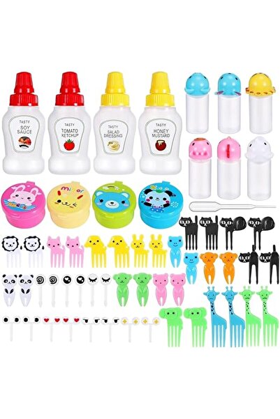 Arabest 8 Pcs Mini Condiment Bottles Ketchup Squeeze Bottles with 36 Pcs Animal Food for Kids Mini Bottle