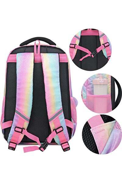 Generic 3-in-1 Cute Girls Backpack Set - Rainbow Pastel Glitter (Backpack, Lunch Bag, Pencil Case)