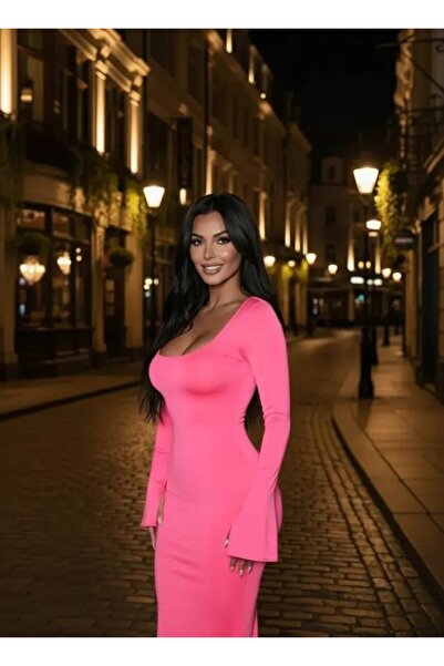 JANES Γυναικείο μακρυμάνικο φόρεμα με τετράγωνο λαιμόκοψη με λεπτομέρεια με μανσέτες με φανελάκια