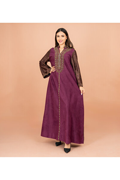 IKKXA جلابية فاخرة من الماندرين مطرزة بالخرز بأكمام منقوشة