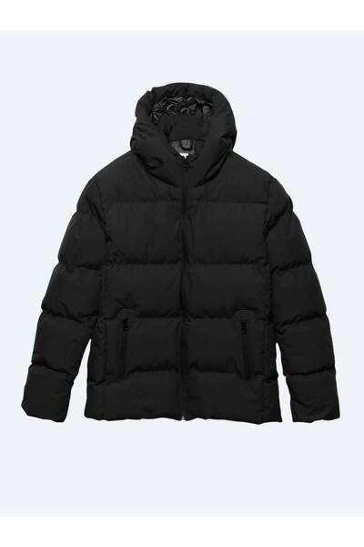 Kip Black Regular Fit Hooded Casual Woven Coat