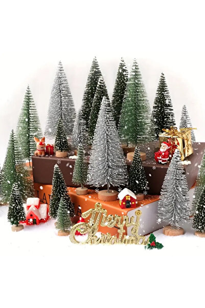 İnci Mercan Bujiteri 18 adet Mini Noel Ağacı Seti ( 3 Boyut (12.5/8.51/4.5 cm...