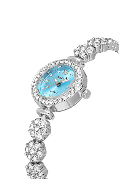 Polo Air Luxury Stone Flower Pattern Cord Women Wristwatch Silver Blue Color ...