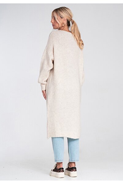 Figl Long cardigan for women - Cardigan with buttons - Beige cardigan M1237 size XL