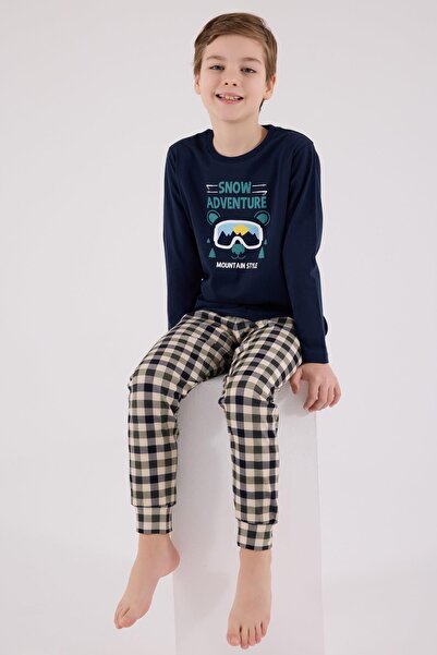 Arnetta Father and Son Checkered Navy Blue Pajama Set Combination, Men's and Children's Pajamas Sold Separately