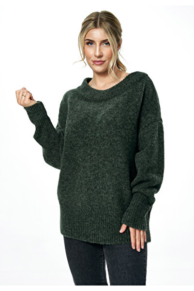Figl Pulover supradimensionat pentru femei cu decolteu tip barcă, măsliniu M8...