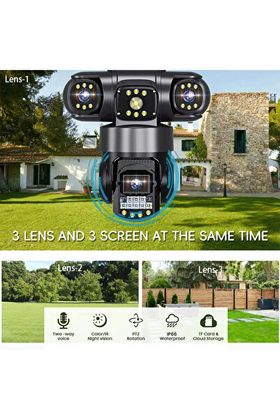 V380 Pro 4G Surveillance Camera with SIM, 10x Optical Zoom, 3 Lenses, 12MP, PTZ, 8K, Color Night Vision