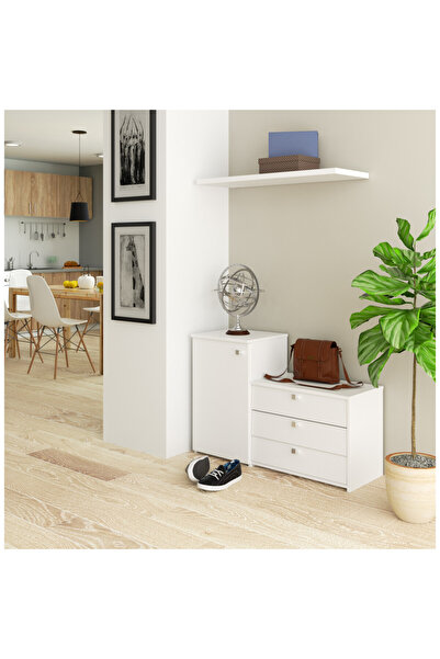 SERSIMO Shoe cabinet S16 with chest of drawers, 3 folding levels, 16 mm laminated , 98x33x67 cm, white