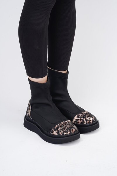 layki Afron Чорні з леопардовим принтом та камінцями Зимові жіночі чоботи