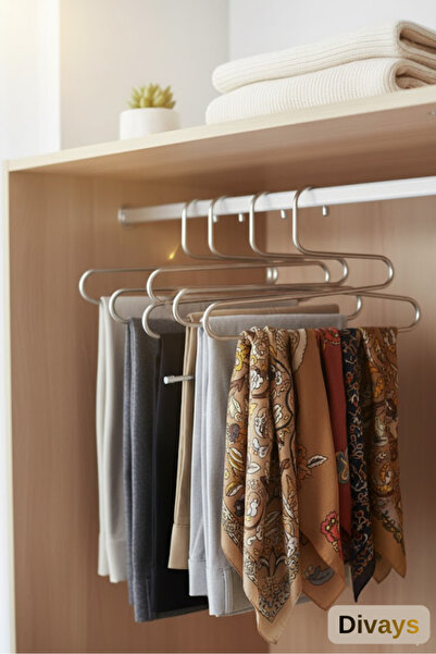 DİVAYS 2 Adet Pratik Dolap İçi 5 Katlı Metal Pantolon Eşarp Şal Askısı Organizer