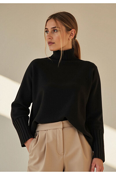 Figl Elegant women's sweater - High-neck sweater - Black sweater M1101 size S/M