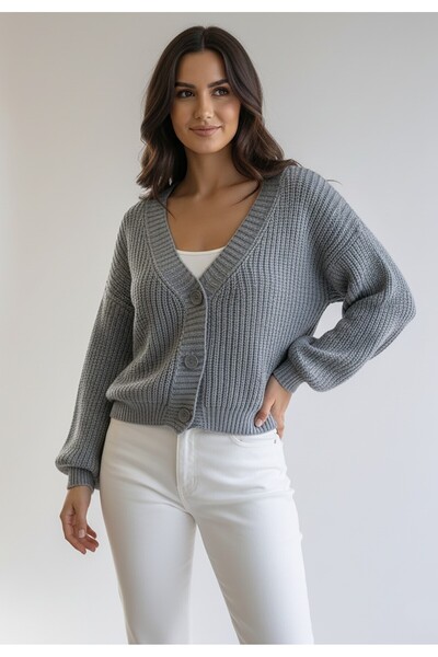 Figl Cardigan with buttons - Warm cardigan - Grey cardigan M1263 size S