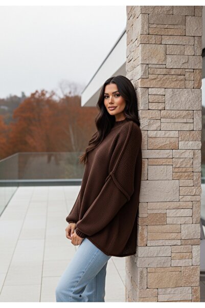 Figl Women's turtleneck sweater - Women's thick sweater - Brown sweater M1238 size S