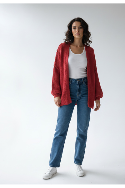 Figl Women's light and long cardigan - Red sweater cardigan M1264 size L