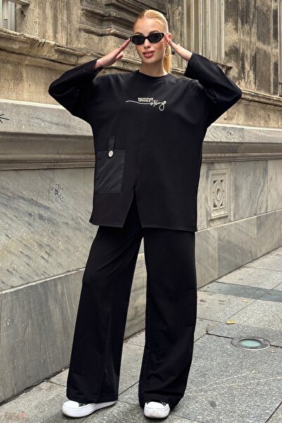 VAGGON Yazı Printed Casual Double Suit with Pocket Detail