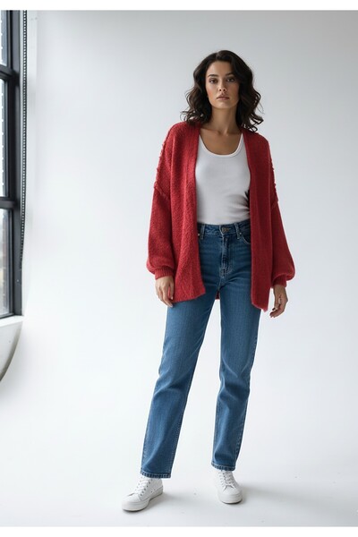 Figl Women's light and long cardigan - Red sweater cardigan M1264 size L