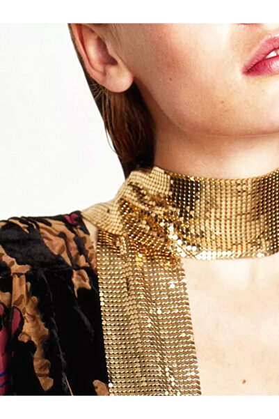Veille Altın ve Gümüş Renkli Taşlı Işıltılı Choker Şal Kolye & Kadın Gece Kombinleri İçin Boyun Aksesuarı