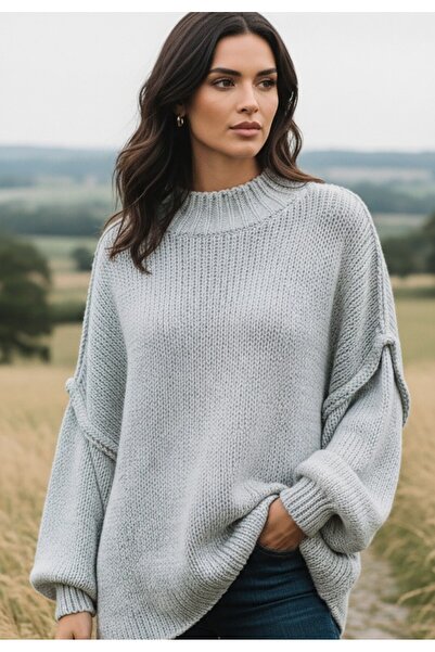 Figl Women's turtleneck sweater - Women's thick sweater - Gray sweater M1238 size XL