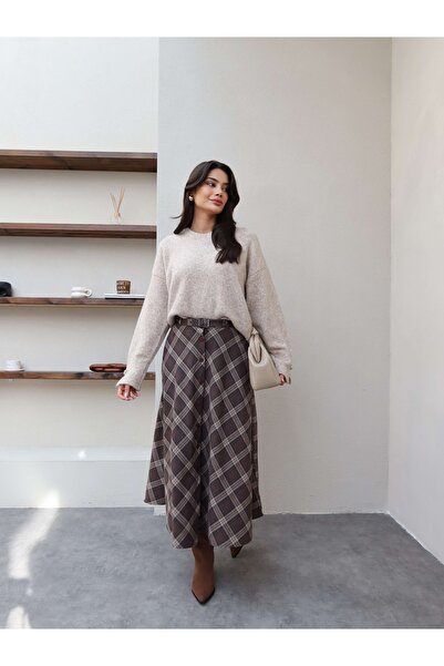 ESRAHELVACI Plaid Pattern Front Buttoned Skirt