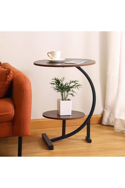 Aralifes Round C-shaped storage table with coffee side table and round plant stand with shelf and metal frame