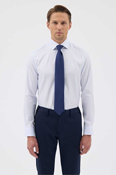 Paşahan Non-Iron Light Blue Striped 100% Cotton Comfort Fit Shirt