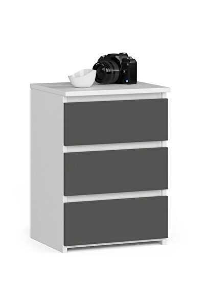 SERSIMO Bedside table with 3 drawers, 16 mm laminated chipboard, 40x35x57 cm, white and gray
